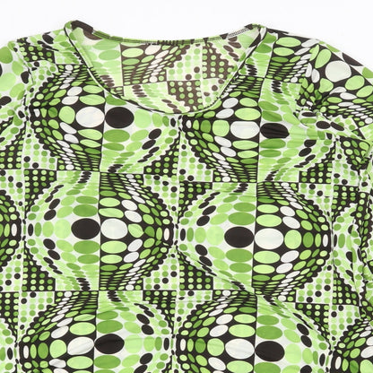 Womens Green Geometric Polyester Mini Size S Round Neck Pullover