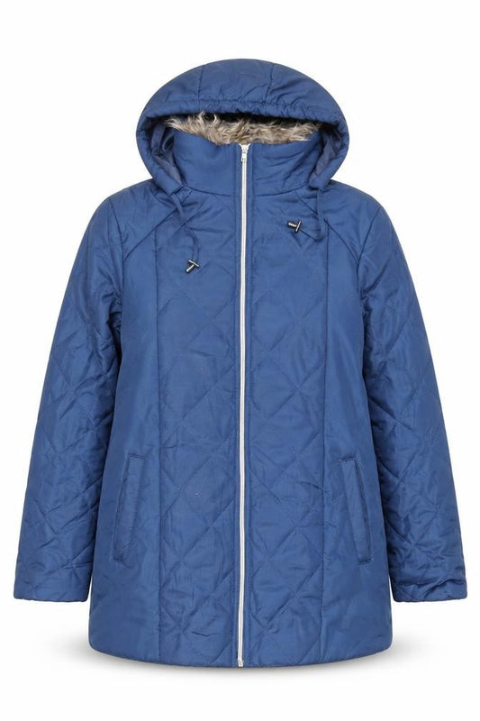 Anne De Lancay Womens Blue Quilted Coat Size S Zip