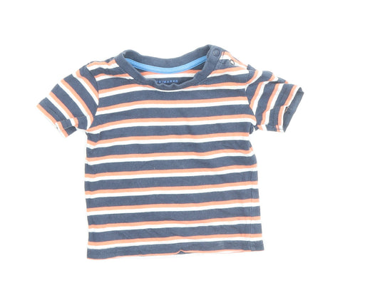 Primark Boys Multicoloured Striped 100% Cotton Basic T-Shirt Size 3-6 Months Round Neck Button