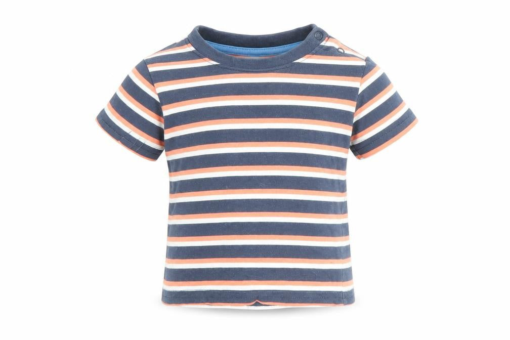 Primark Boys Multicoloured Striped 100% Cotton Basic T-Shirt Size 3-6 Months Round Neck Button