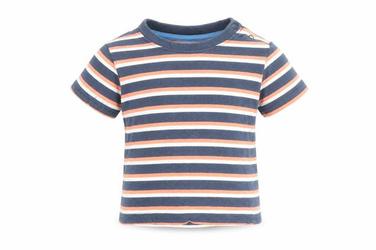 Primark Boys Multicoloured Striped 100% Cotton Basic T-Shirt Size 3-6 Months Round Neck Button
