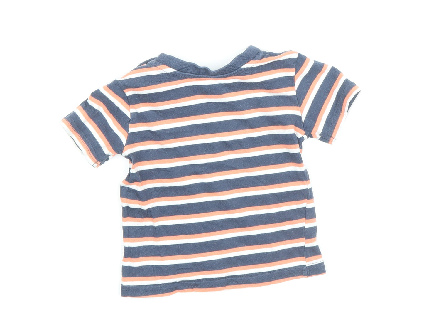 Primark Boys Multicoloured Striped 100% Cotton Basic T-Shirt Size 3-6 Months Round Neck Button