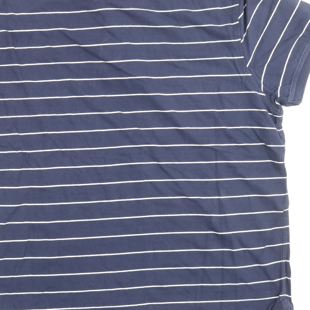 Racing Green Mens Blue Striped 100% Cotton Polo Size L Collared Button