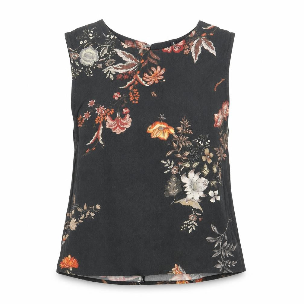 Stradivarius Womens Black Floral Polyester Basic Blouse Size S Round Neck