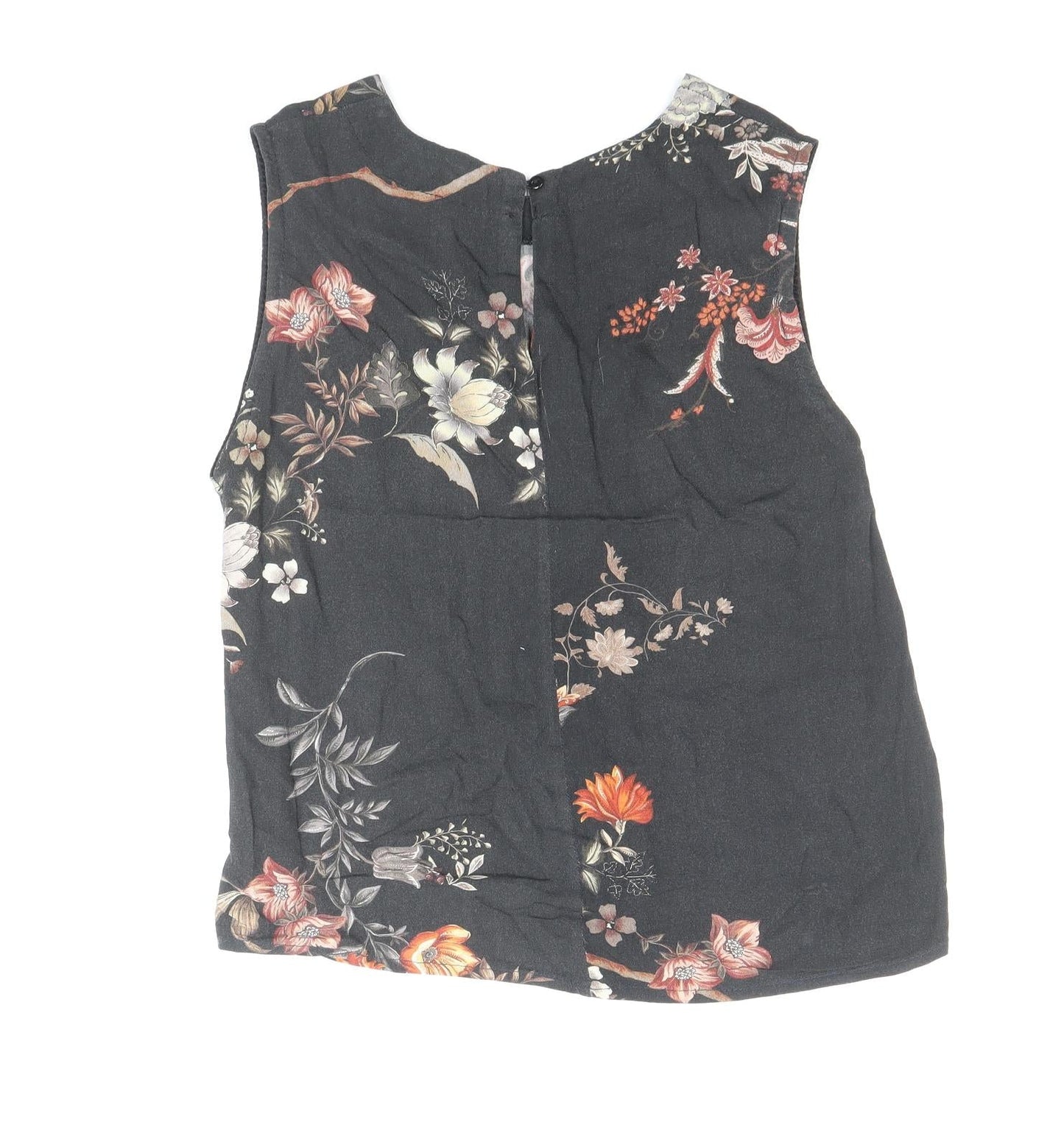 Stradivarius Womens Black Floral Polyester Basic Blouse Size S Round Neck