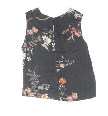 Stradivarius Womens Black Floral Polyester Basic Blouse Size S Round Neck