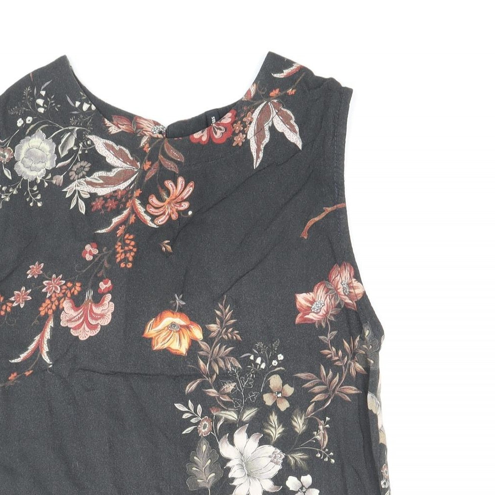 Stradivarius Womens Black Floral Polyester Basic Blouse Size S Round Neck