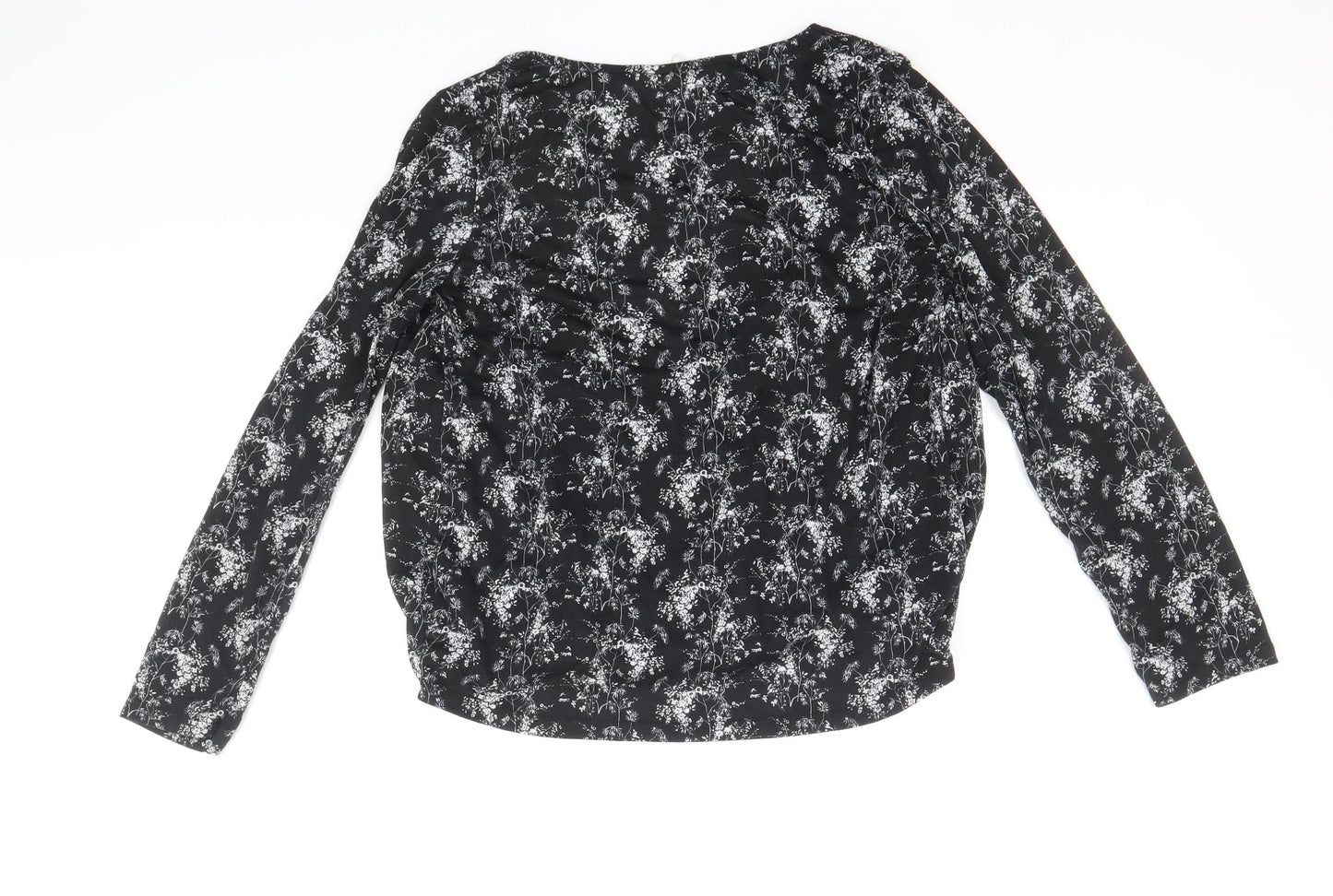 H&M Womens Black Floral Polyester Basic Blouse Size S V-Neck