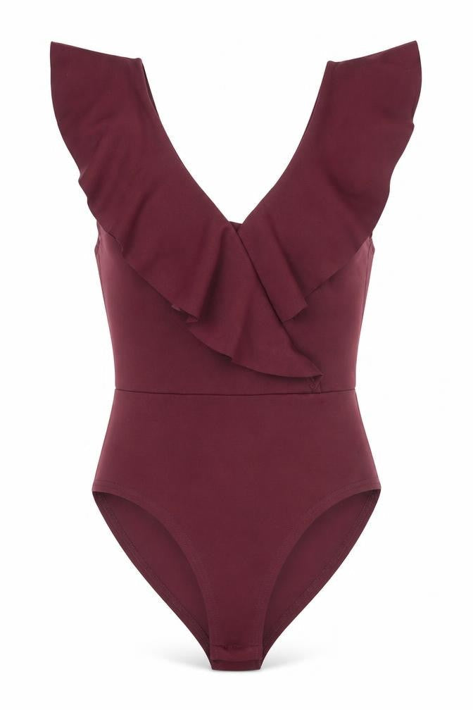 New Look Womens Red Polyester Bodysuit One-Piece Size 8 Snap