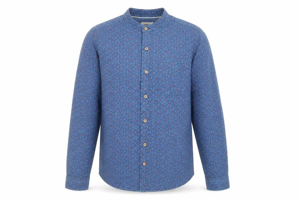 Max Mens Blue Floral Cotton Button-Up Size S Round Neck Button
