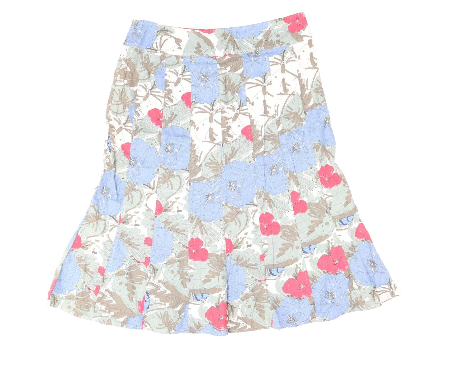 EWM Womens Multicoloured Floral Linen Swing Skirt Size 16 Zip