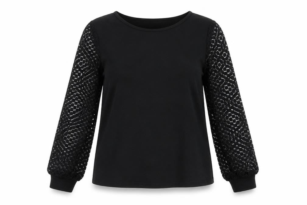 hsein Womens Black Polyester Basic Blouse Size L Round Neck