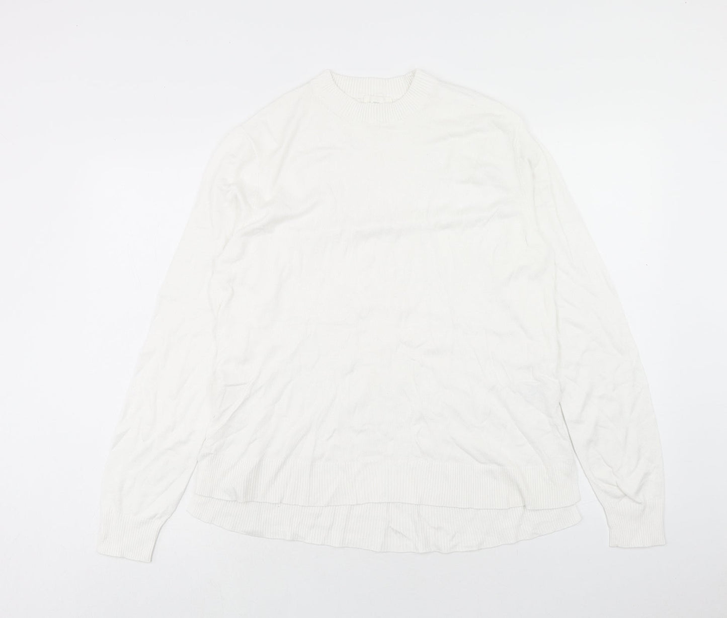 H&M Womens White Round Neck Viscose Pullover Jumper Size S