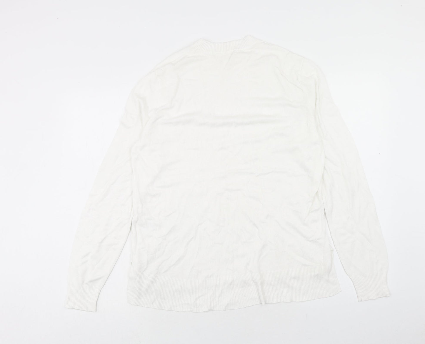 H&M Womens White Round Neck Viscose Pullover Jumper Size S