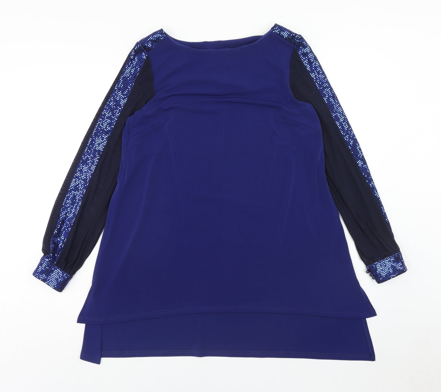 Tia Womens Blue Polyester Basic Blouse Size 10 Round Neck