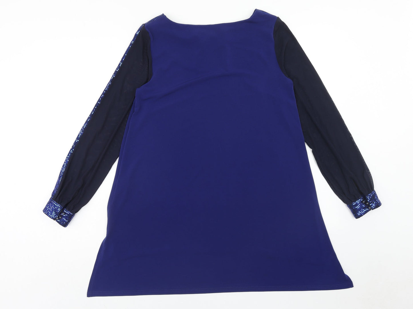 Tia Womens Blue Polyester Basic Blouse Size 10 Round Neck