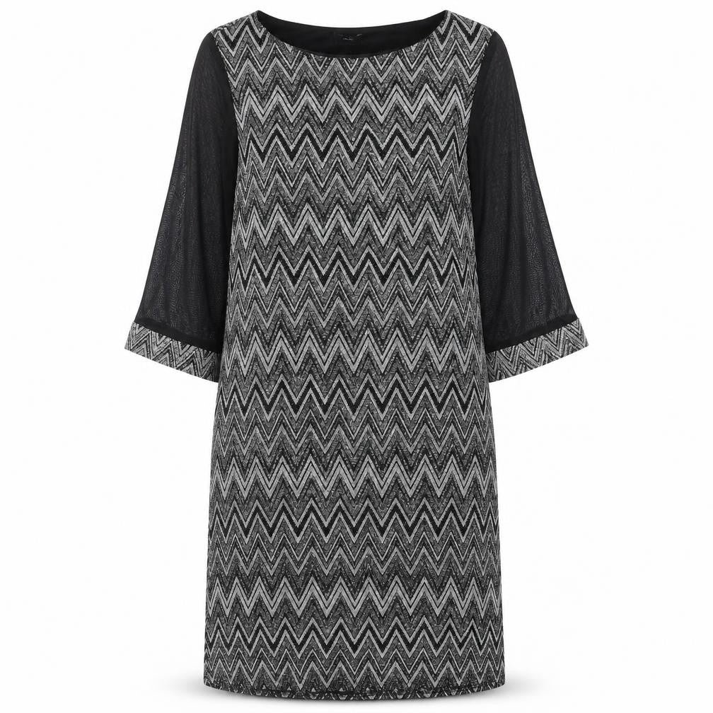 M&Co Womens Black Geometric Nylon Shift Size 14 Round Neck Pullover