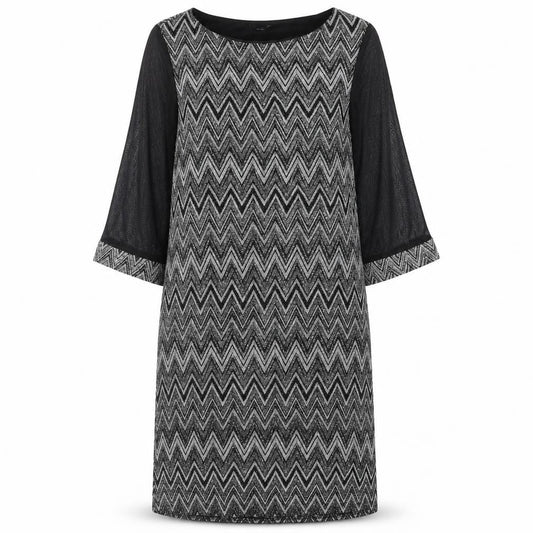 M&Co Womens Black Geometric Nylon Shift Size 14 Round Neck Pullover