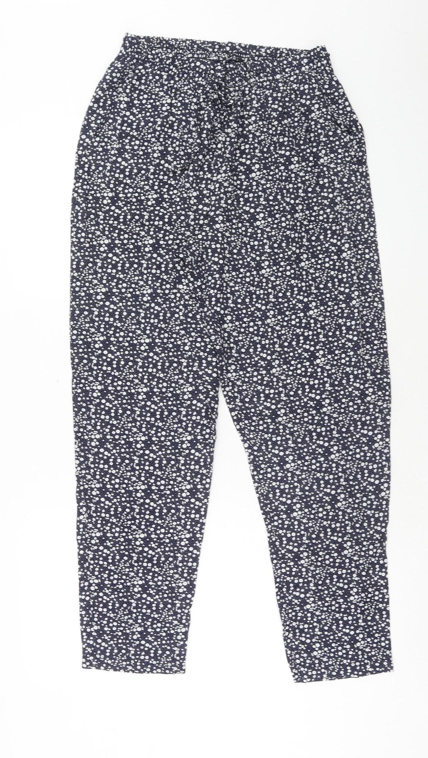 Preworn Womens Blue Geometric Viscose Bloomer Trousers Size S Regular Drawstring