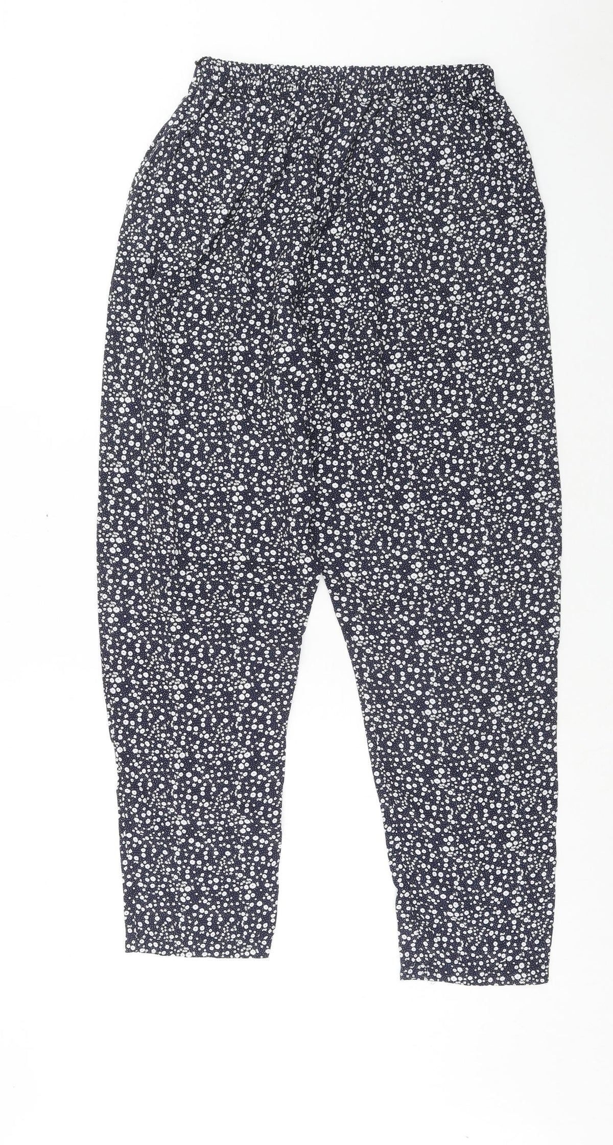 Preworn Womens Blue Geometric Viscose Bloomer Trousers Size S Regular Drawstring