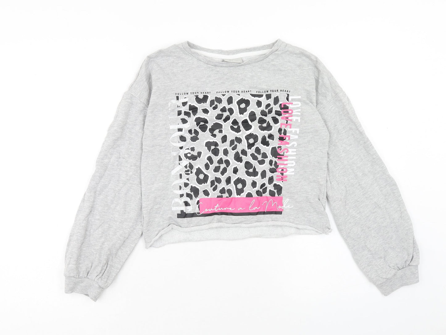 Matalan Girls Grey Cotton Pullover Sweatshirt Size 11 Years Pullover