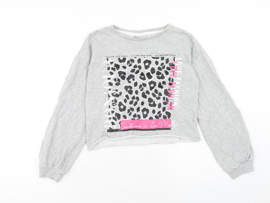 Matalan Girls Grey Cotton Pullover Sweatshirt Size 11 Years Pullover