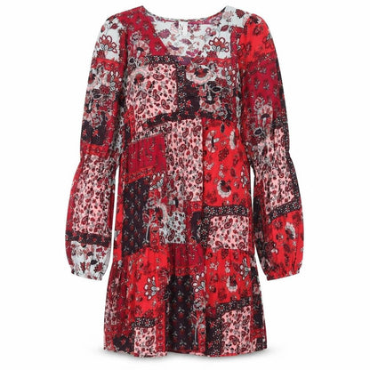 Violet Romance Womens Red Floral Polyester A-Line Size 8 V-Neck Pullover - Patchwork