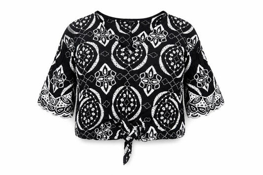 River Island Womens Black Geometric Cotton Basic Blouse Size 10 V-Neck