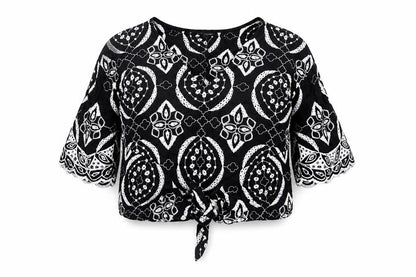 River Island Womens Black Geometric Cotton Basic Blouse Size 10 V-Neck