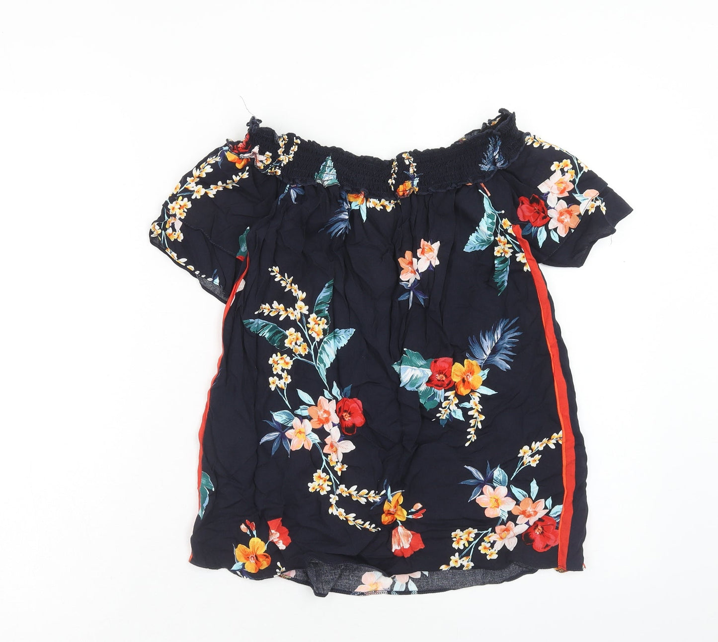 Dorothy Perkins Womens Blue Floral Viscose Basic Blouse Size 8 Boat Neck