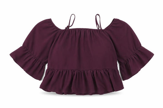 H&M Womens Purple Polyester Cropped Blouse Size 6 Off the Shoulder - Cold Shoulder