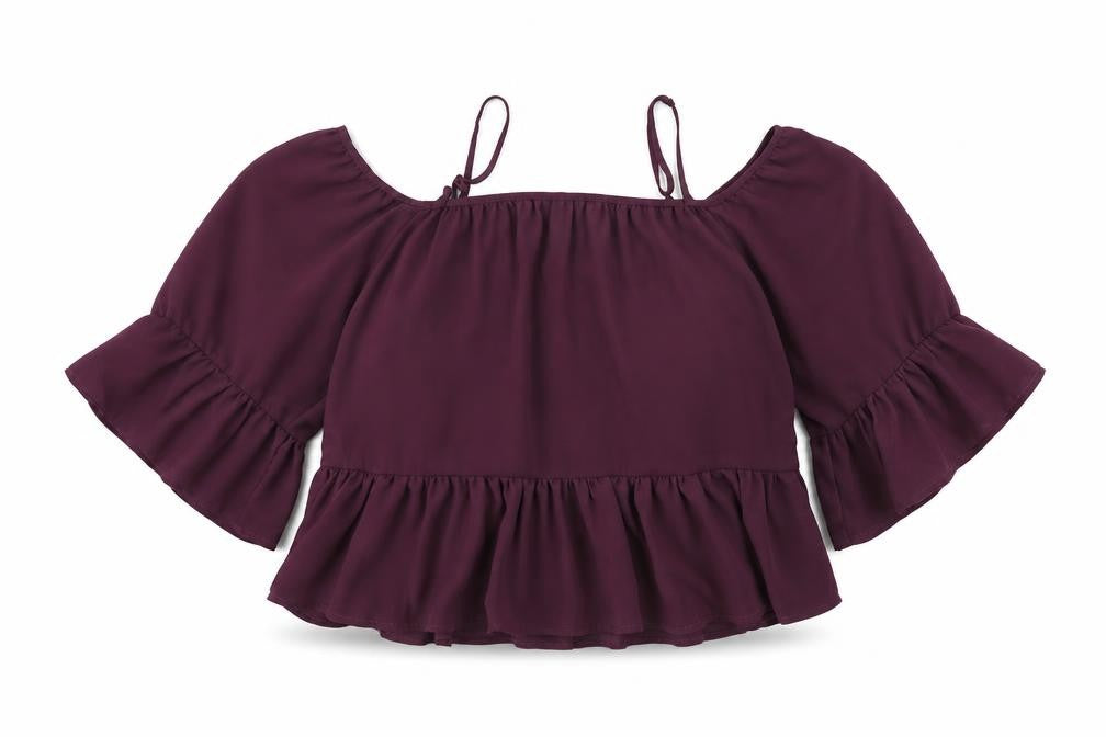 H&M Womens Purple Polyester Cropped Blouse Size 6 Off the Shoulder - Cold Shoulder