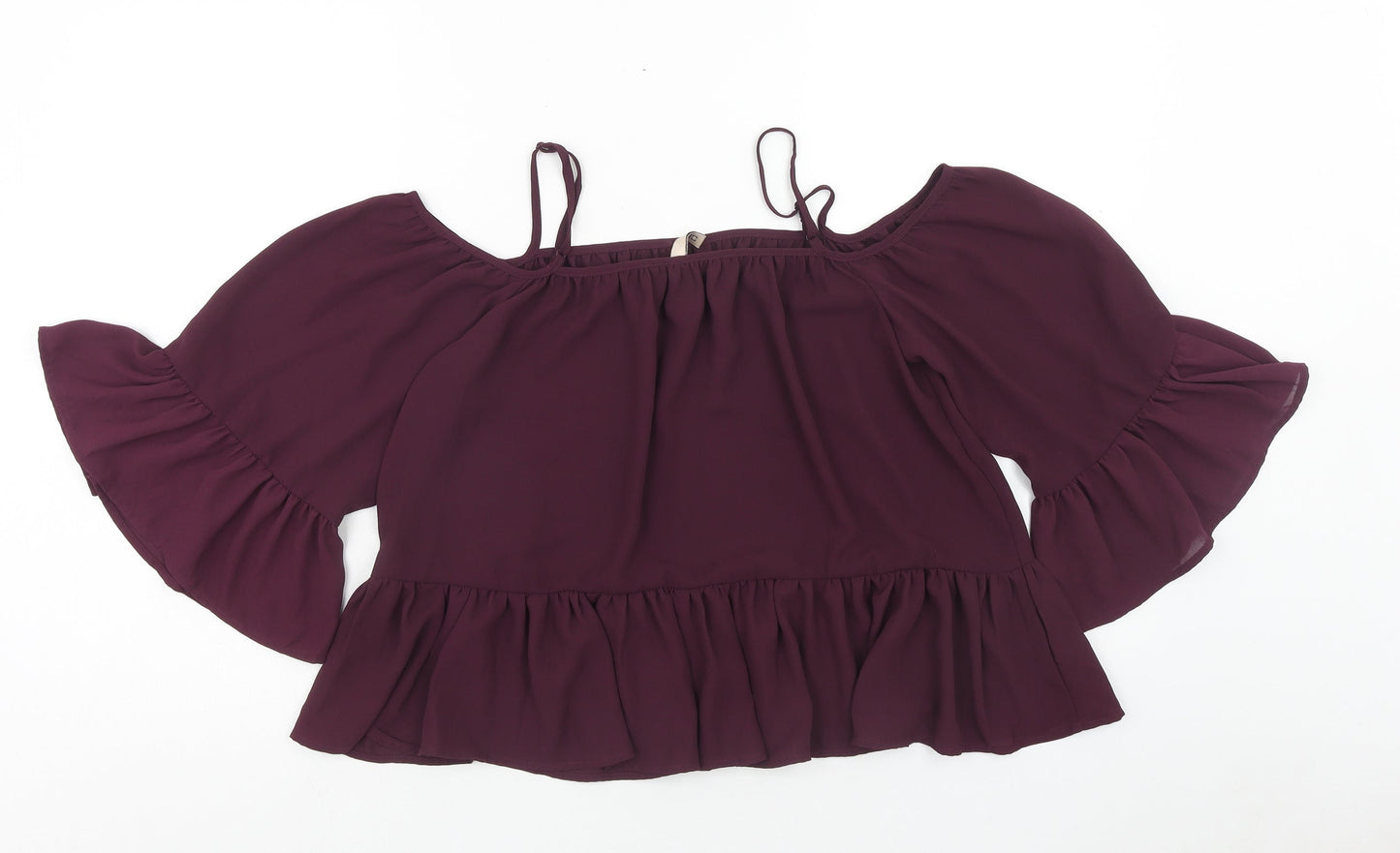 H&M Womens Purple Polyester Cropped Blouse Size 6 Off the Shoulder - Cold Shoulder