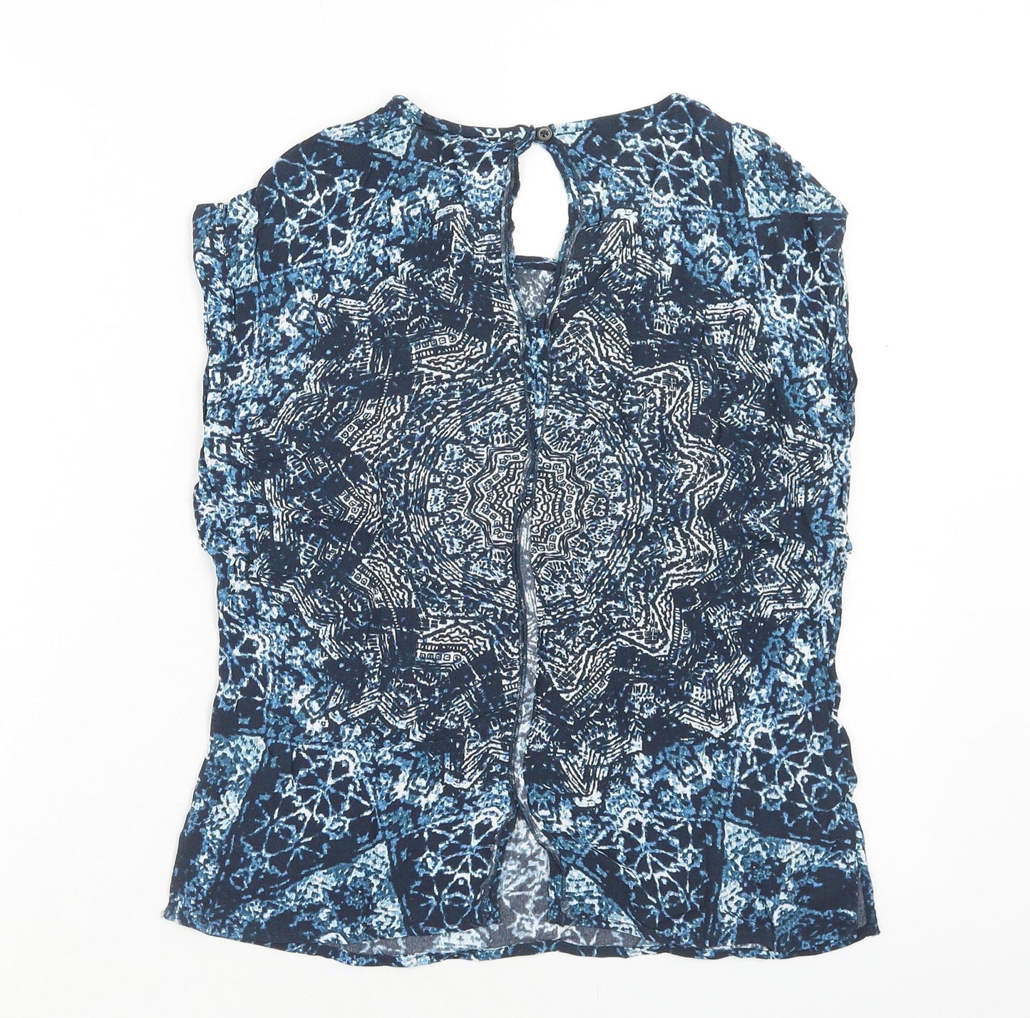 Label Lab Womens Blue Geometric Viscose Basic Blouse Size S Round Neck