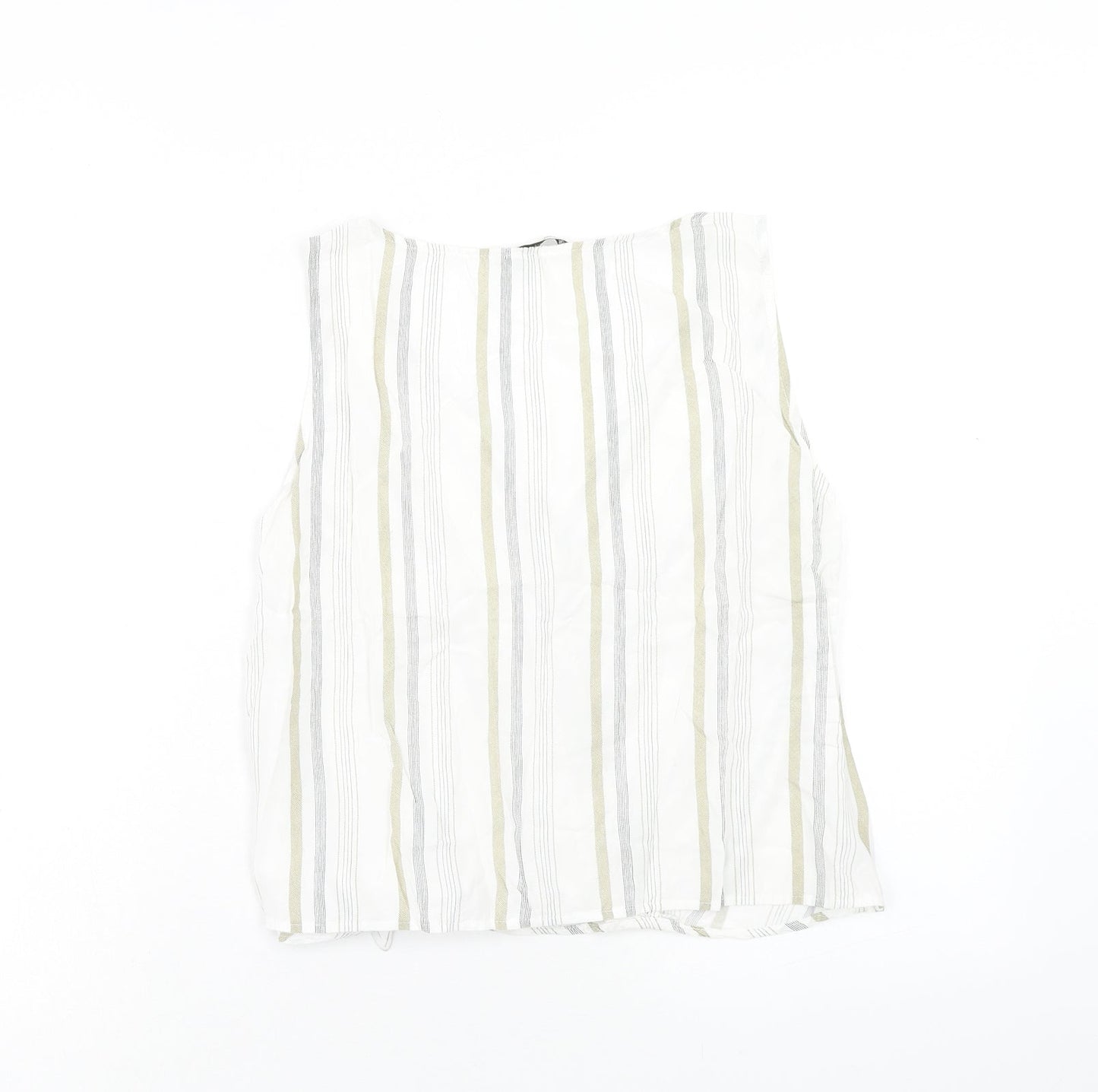 Stradivarius Womens White Striped Viscose Cropped Tank Size M V-Neck