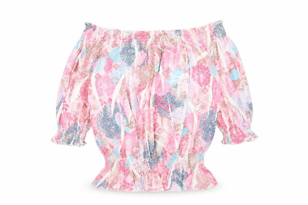 Bufalo London Womens Pink Geometric Viscose Basic Blouse Size 10 Boat Neck - Size 10-12