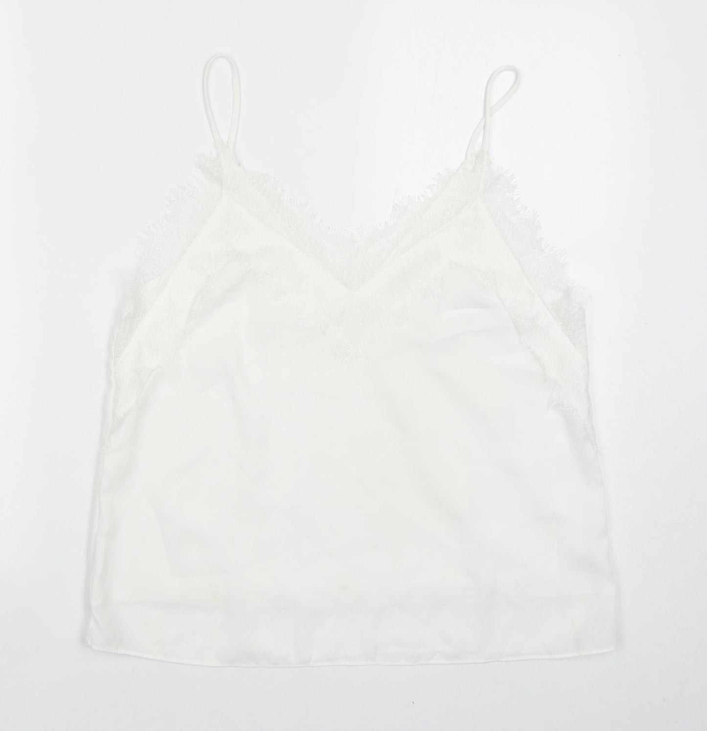 Vera & Lucy Womens White Polyester Basic Tank Size L V-Neck