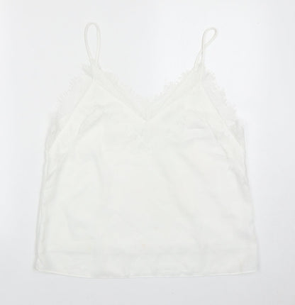 Vera & Lucy Womens White Polyester Basic Tank Size L V-Neck
