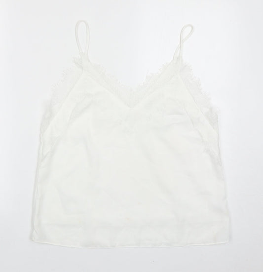 Vera & Lucy Womens White Polyester Basic Tank Size L V-Neck