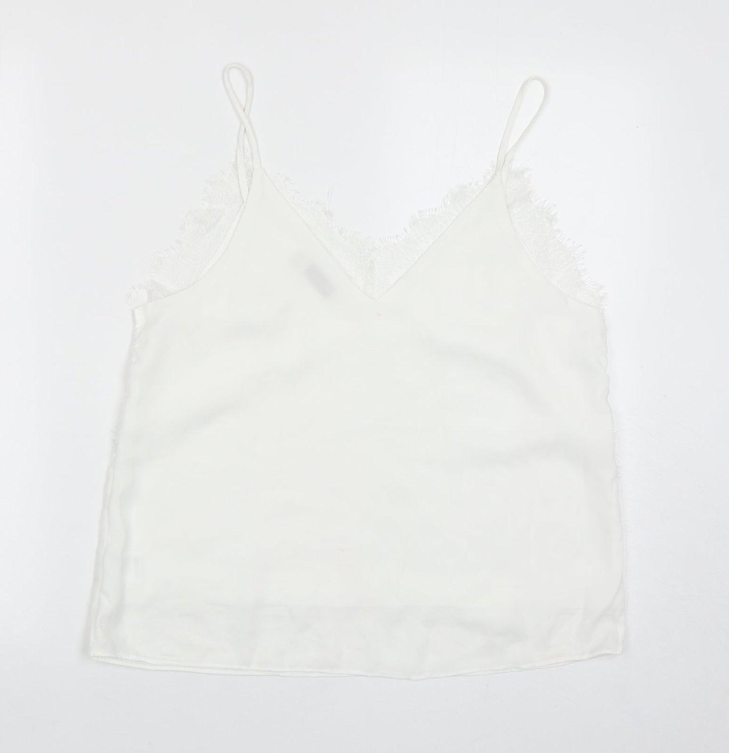 Vera & Lucy Womens White Polyester Basic Tank Size L V-Neck
