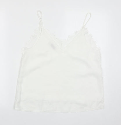 Vera & Lucy Womens White Polyester Basic Tank Size L V-Neck
