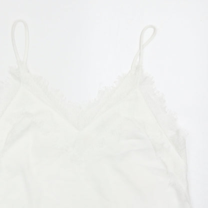 Vera & Lucy Womens White Polyester Basic Tank Size L V-Neck