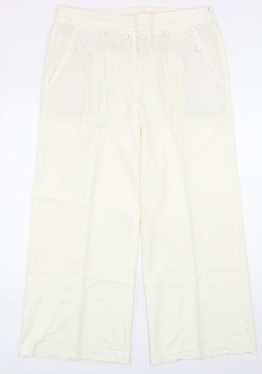 Marks Womens Ivory Linen Capri Trousers Size 18 Regular Zip