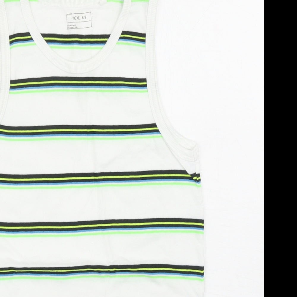 NEXT Boys White Striped Cotton Basic Tank Size 10 Years Scoop Neck Pullover