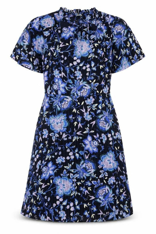 Next Womens Blue Floral Viscose A-Line Size 10 Round Neck Tie