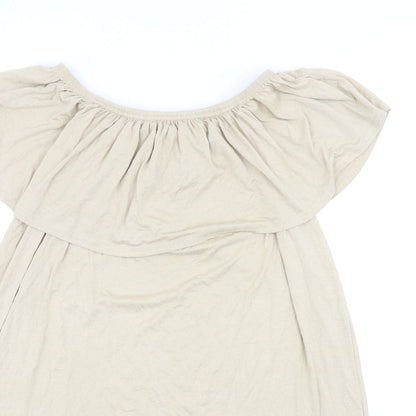 Boohoo Womens Beige Viscose Shift Size 10 Off the Shoulder Pullover