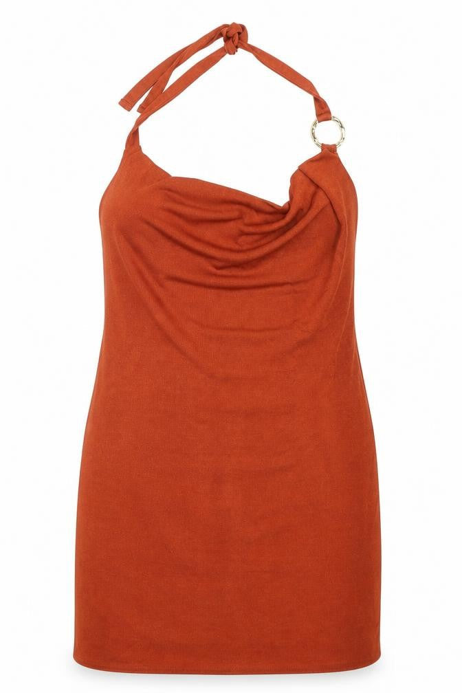 Topshop Womens Orange Polyester Bodycon Size 14 Halter Tie