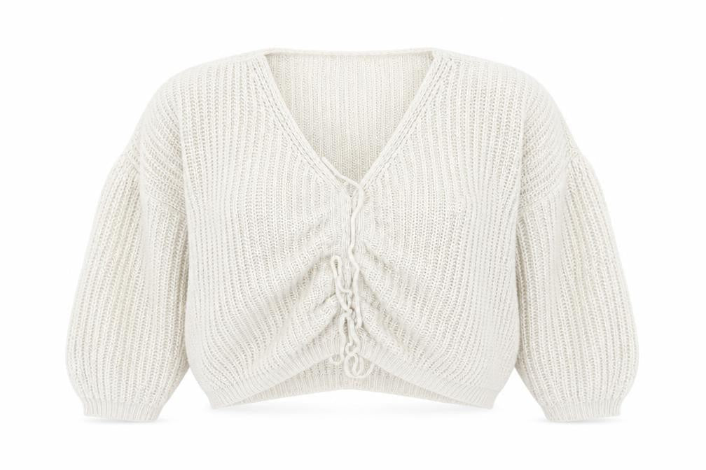 Luisa Ricci Womens Beige V-Neck Acrylic Pullover Jumper Size S - Tie Front Detail