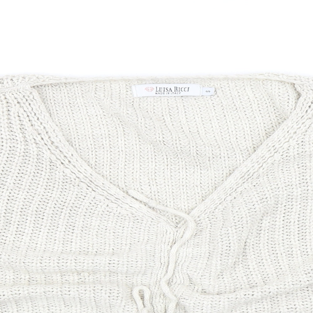 Luisa Ricci Womens Beige V-Neck Acrylic Pullover Jumper Size S - Tie Front Detail