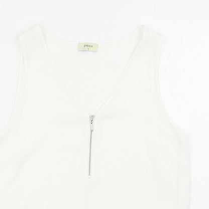 Papaya Womens White Polyester Basic Tank Size 12 V-Neck